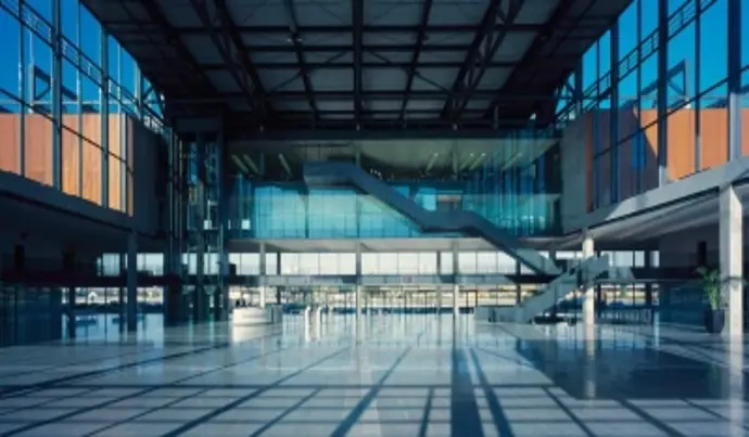 View of the entrance area of the Karlsruhe Exhibition Center and the conference level