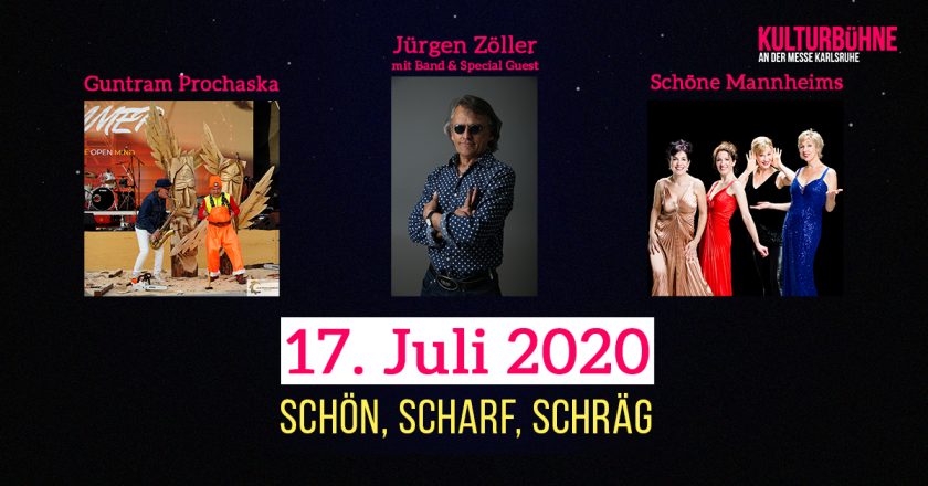 Ein Werbeplakat preisen Guntram Prochaska, Schöne Mannheims und Jürgen Zöller & Band auf der Kulturbühne an
