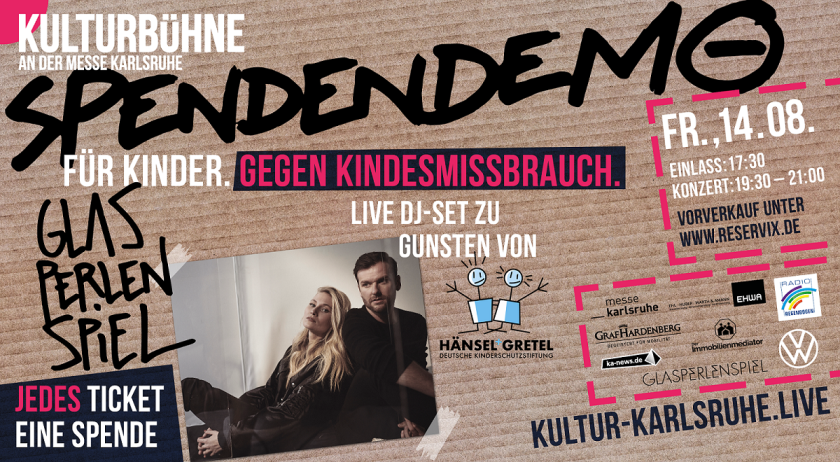 Ankündigung einer Spendendemo mit Glasperlenspiel als Musikakt 